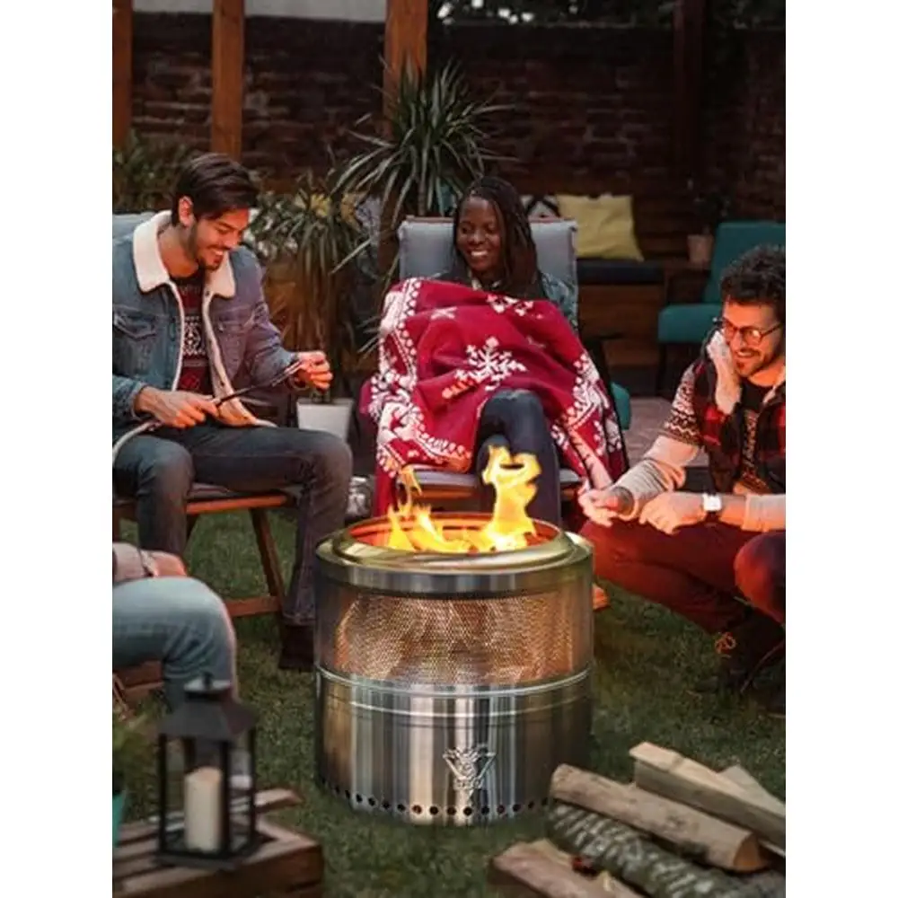 Outdoor Folding Stainless Steel Fire Pit 20" Dia Smokeless Wood Burning Fireplace Portable with Removable Ash Tray & Heat