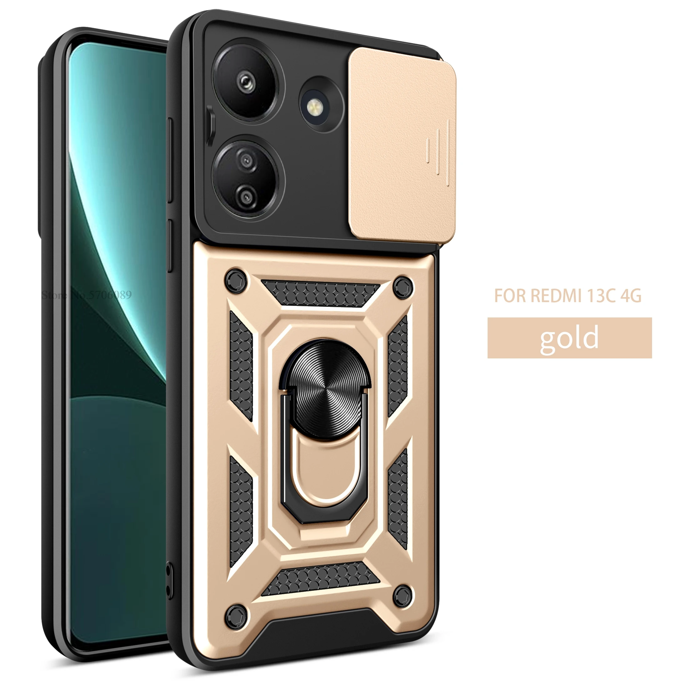 Shockproof Slide Lens Protector Phone Case with Ring Holder and Coque s