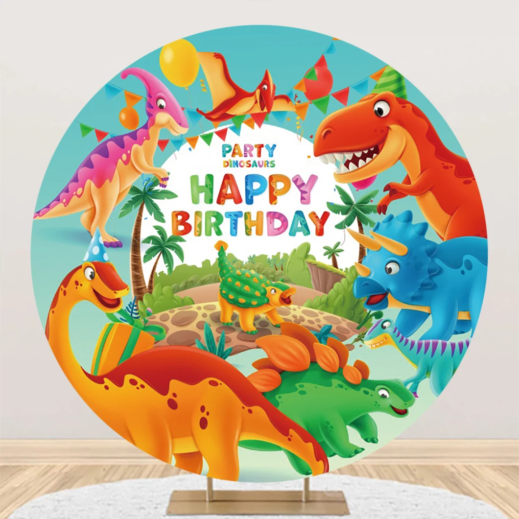 Dinosaurier Hintergrund 2x2 M | Rundes Fototuch | Für Geburtstagsdeko & Fotoshootings