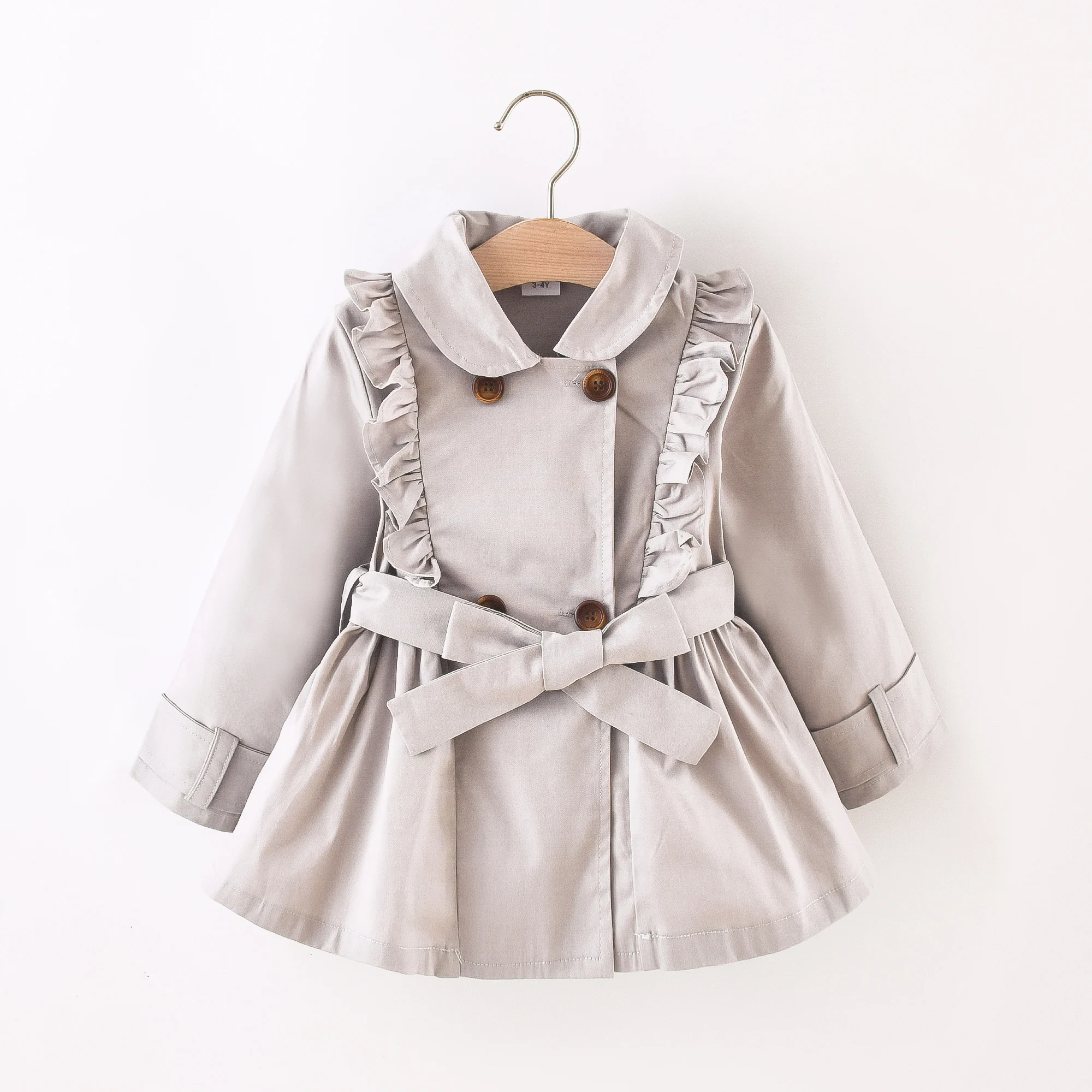 Girls' coat with lapel and lace double breasted long sleeved windbreaker jacket small and medium-sized children's British style kids jacket girls trench coats