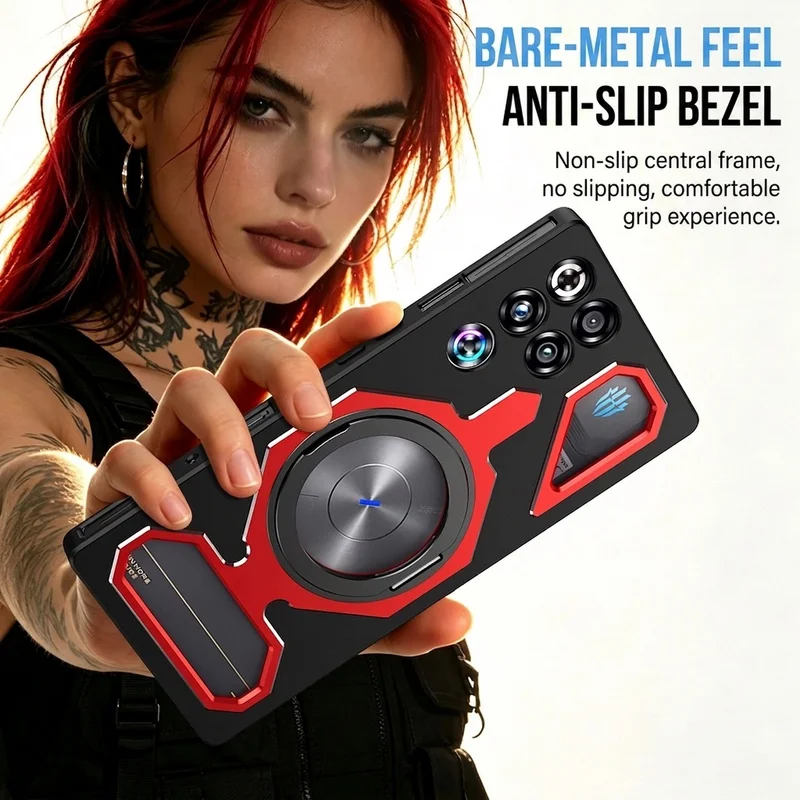 Enhanced Shockproof Gaming Phone Cover with Aluminum Alloy and Magnetic Ring Stand