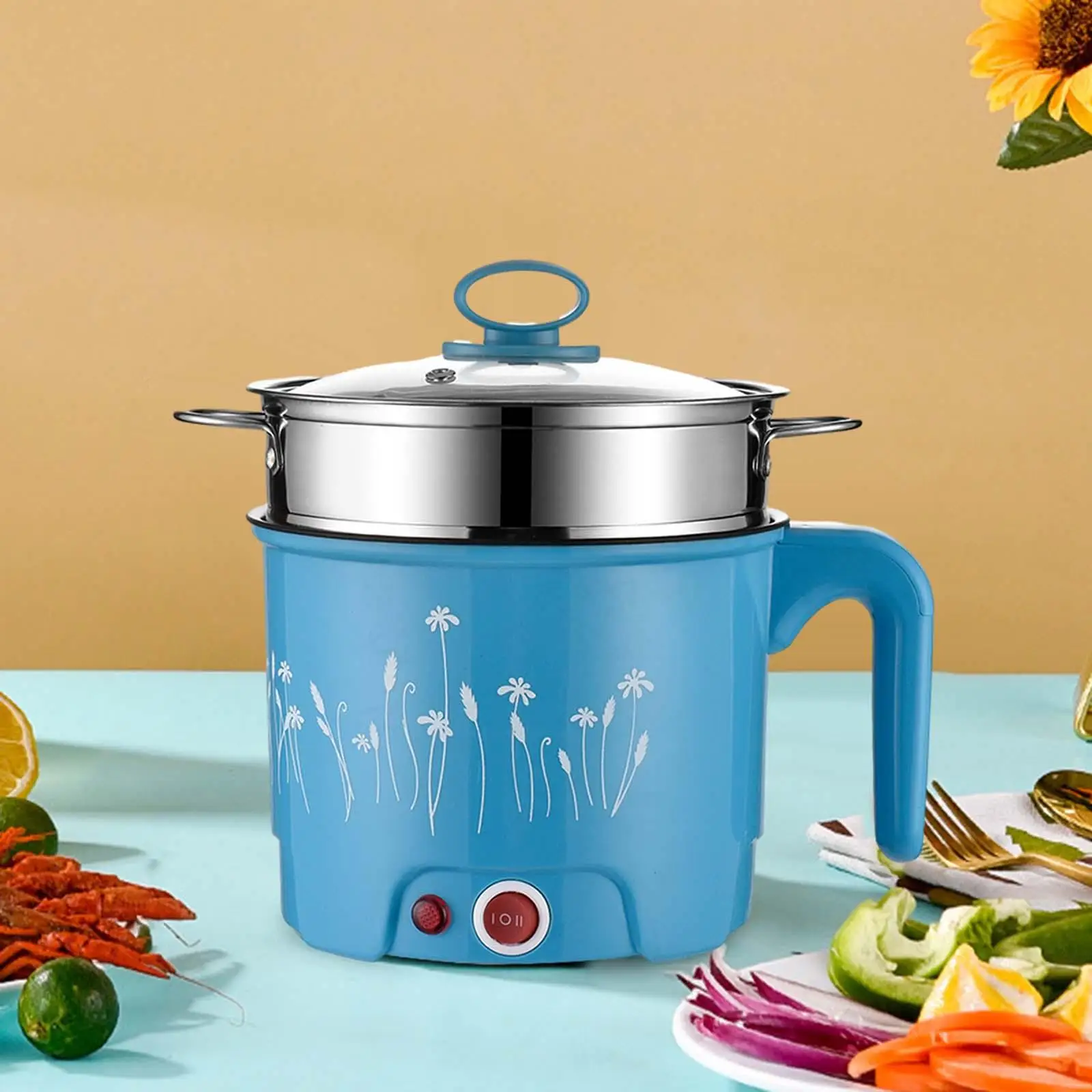 Electric Pots Household Portable Multipurpose Mini Ramen Cooker Noodles Cooker Mini Pot for Shabu Shabu Dumpling Fry Ramen Eggs 3