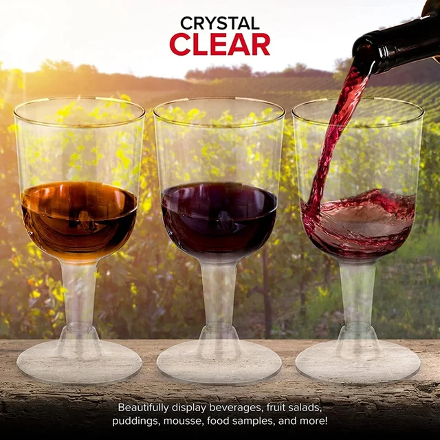 Clear Plastic Wine Glass Recyclable - Shatterproof Wine Goblet - Disposable & Reusable Cups For Champagne, Dessert