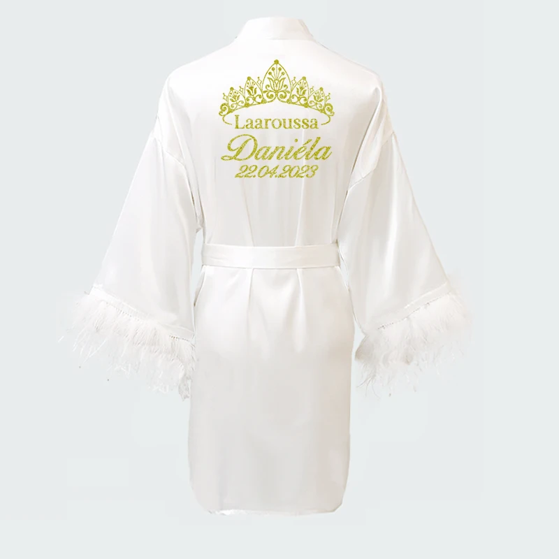 Personalized Date Name Lace Bride Robes For Women Wedding Bridesmaid Bachelorette