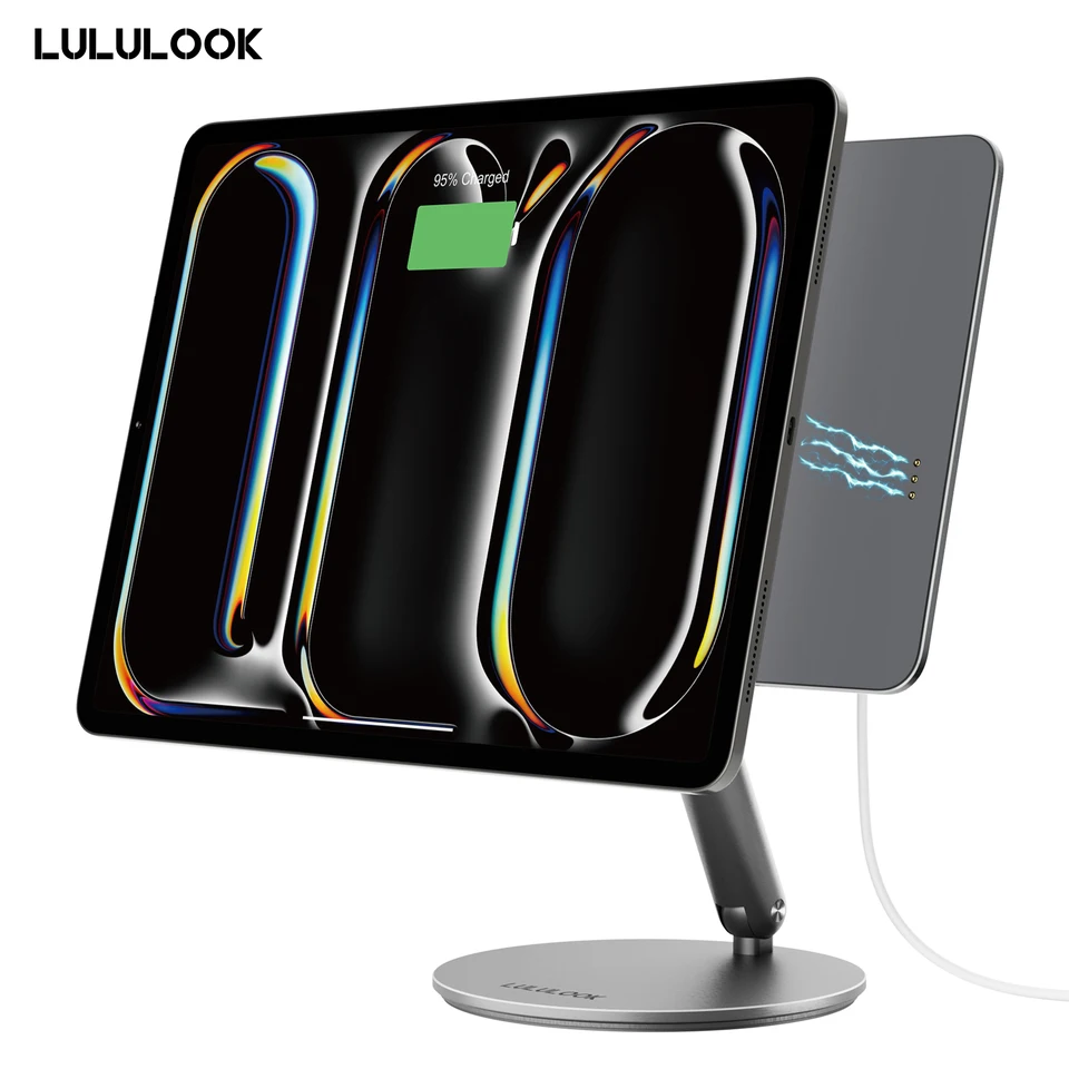 Support Magnétique IPad Pro 13 M4 2024 - Bras Réglable 360°, Charge Rapide 18W, Aluminium, Sans Fil