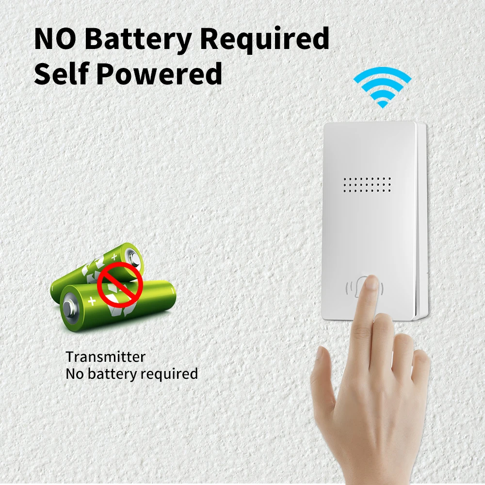 Wireless Doorbell Wireless Outdoor Doorbell Waterproof No Battery Required Self-Powered Door Bell Sets Home Outdoor Kinetic Ring Chime Doorbell