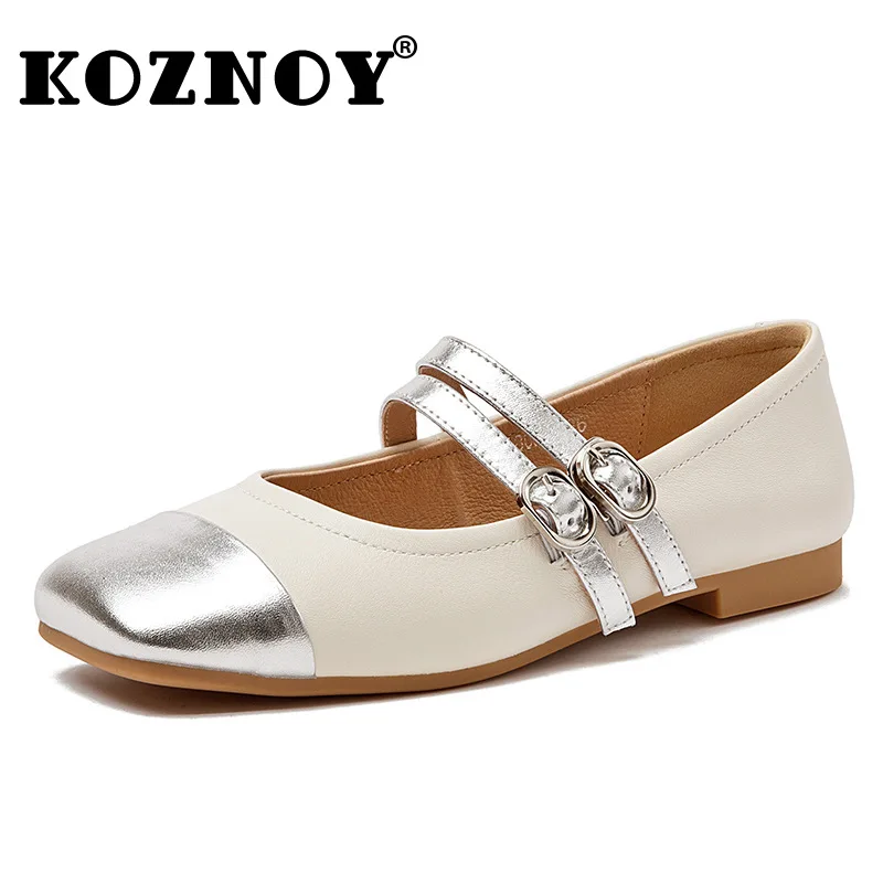 

Koznoy 1.5cm 2024 Cow Genuine Leather Soft Rubber Soled Flats Leisure Shallow Buckle Ladies Moccasins Summer Comfy Women Shoes