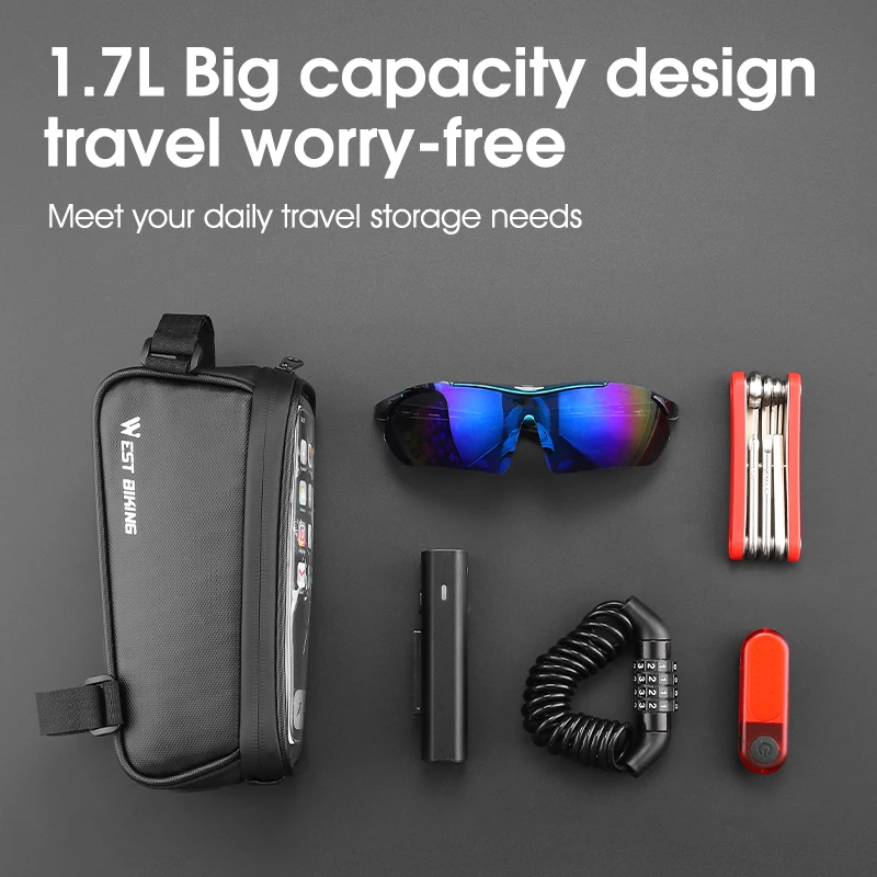 WEST BIKING Bicycle Frame Bag Touch Screen Bike Top Tube Bag 7 Inch Phone Case Waterproof Cycling Front Bag Bike Accessories