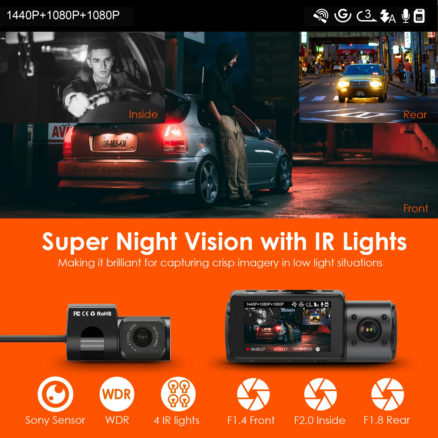 Vantrue N4 Dash Cam 4K Car Video Recorder 3 in 1 Car DVR Dashcam