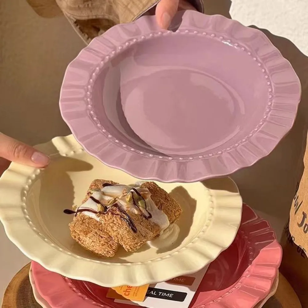 Irregular Skirt Plate, Ceramic Underglaze Color Foreign Style Family Pasta Plate Main Dish Large Capacity Unique Plates 4