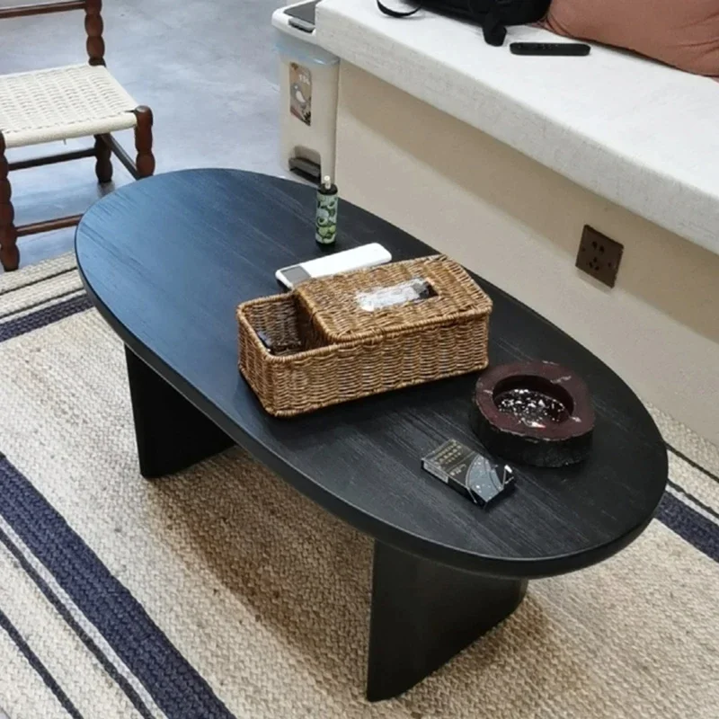 Nordic Solid Wood Black Caf&eacute; Tables for Caf&eacute; Furniture Coffee Tables Upscale Creative Oval Minimalist Living Room Coffee