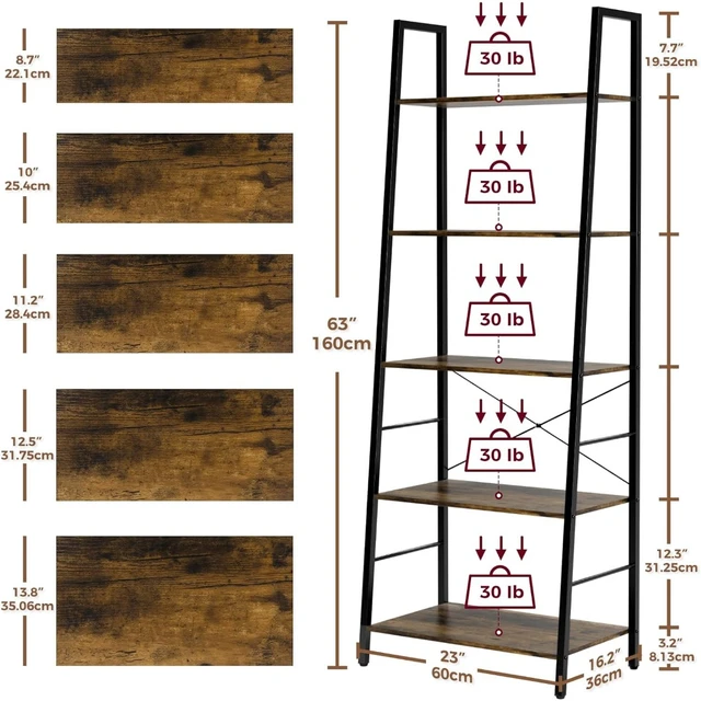 Estantería de escalera de 4 niveles, diseño industrial, para sala de estar,  resistente, fácil de montar, para balcón, dormitorio, estantes de