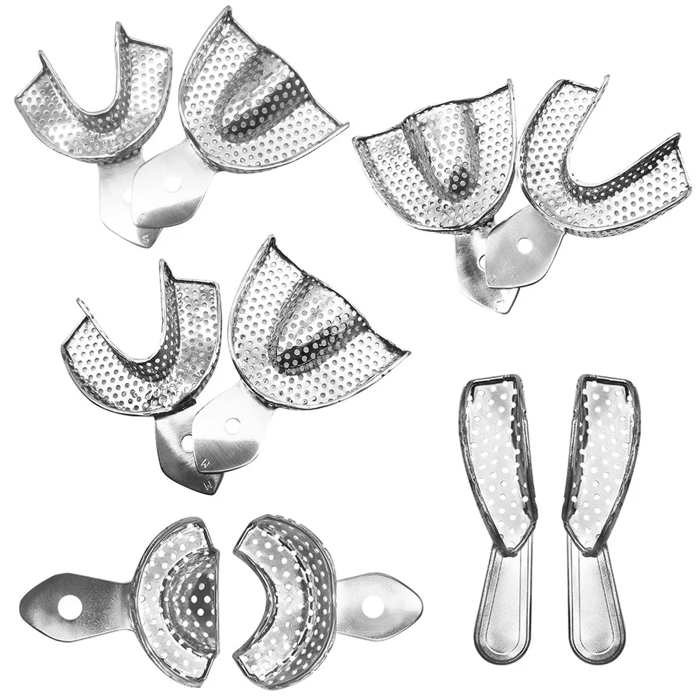 10Pcs AG Stainless Steel Dentistry Impression Trays Upper Lower Teeth Holder Autoclavable Teeth Tray Teeth Dental Lab Tools