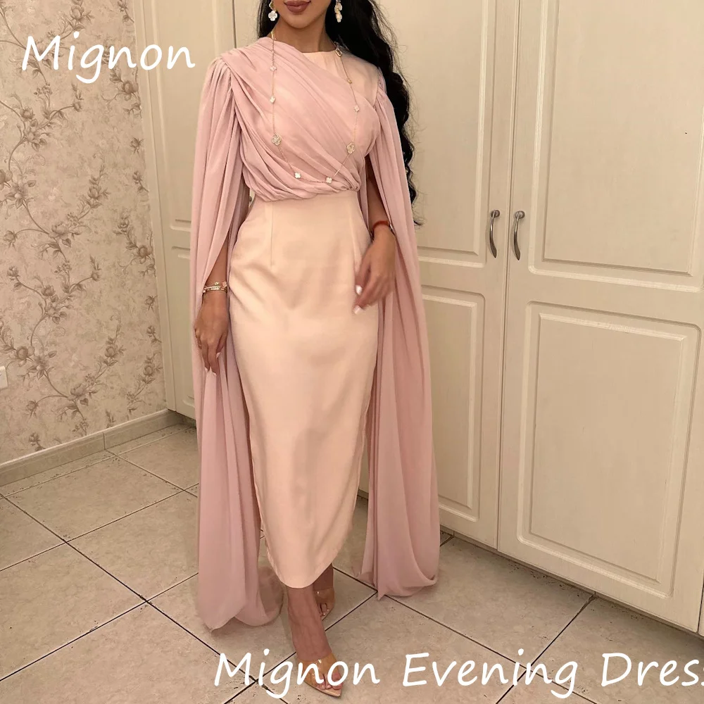 

Mignon Chiffon Mermaid O-neck Pleats Formal Prom Gown Ankle Length luxury Evening Formal Elegant Party Dress for Women 2024