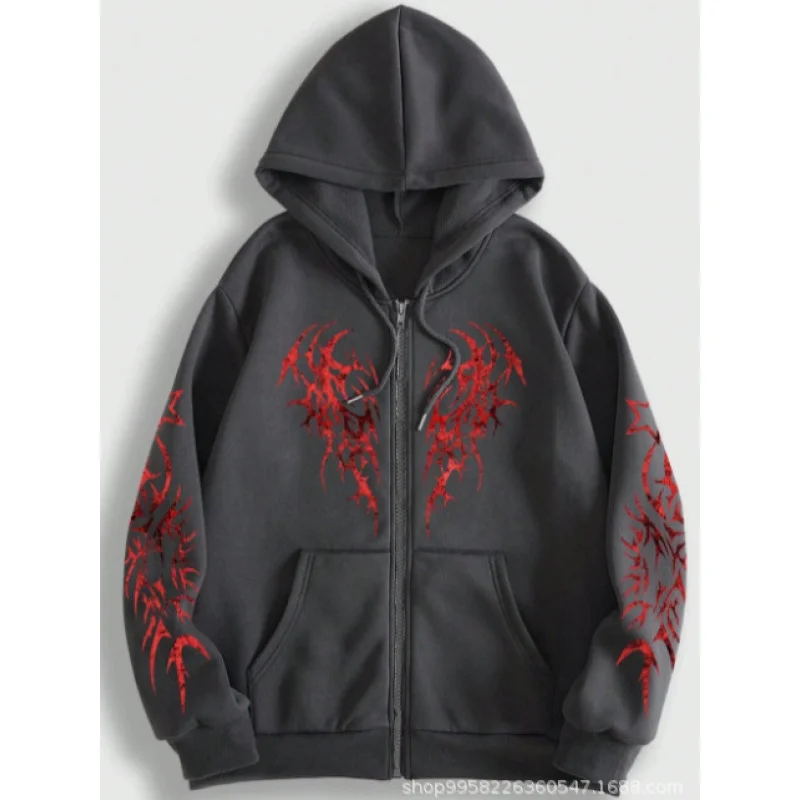 European and American Trendy Printed Unisex Hooded Zipper Sweatshirt2KHarajuku Personalized Printed Sports Top