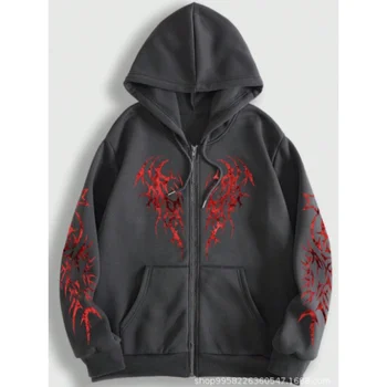 European and American Trendy Printed Unisex Hooded Zipper Sweatshirt2KHarajuku Personalized Printed Sports Top