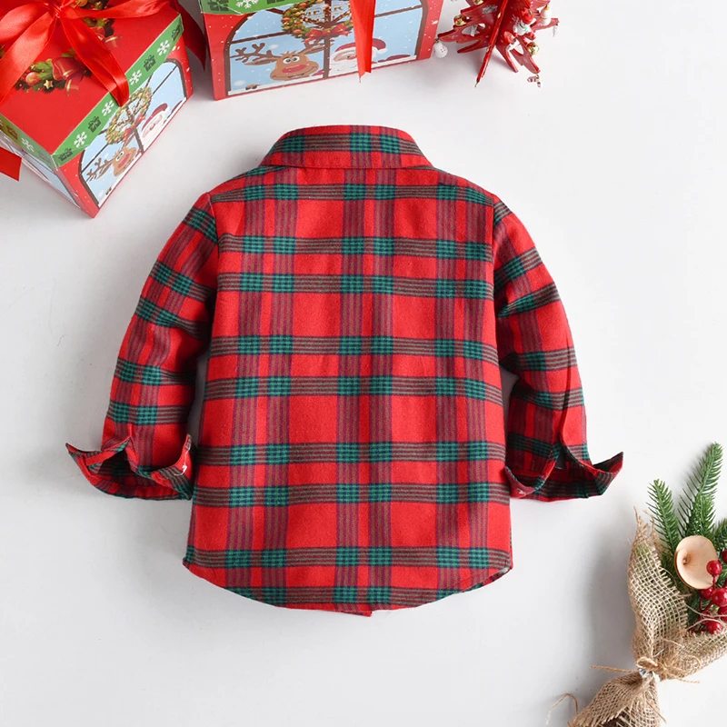 1-6T Boys Fall 2 Pack Outfit Party Clothing Long Sleeve Button Plaid Shirt + Green Bow Tie Bib Suspenders