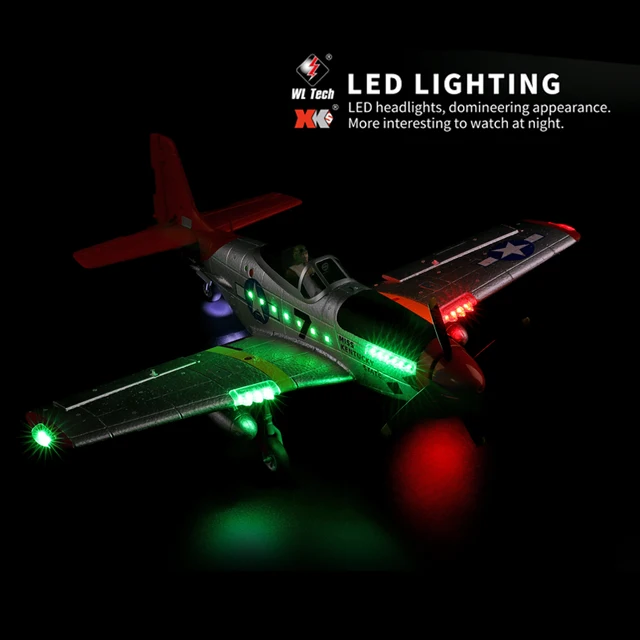 WLtoys XK A280 RC Plane 2.4G 4CH 3D6G Mode Aircraft P51 Fighter Simulator with LED Searchlight RC Airplane Toys for Children 6