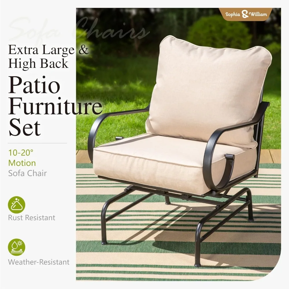 Sophia & William Extra Large & High Back Patio Furniture Set Metal Modern Outdoor Conversation Sets with Motion Chairs 5