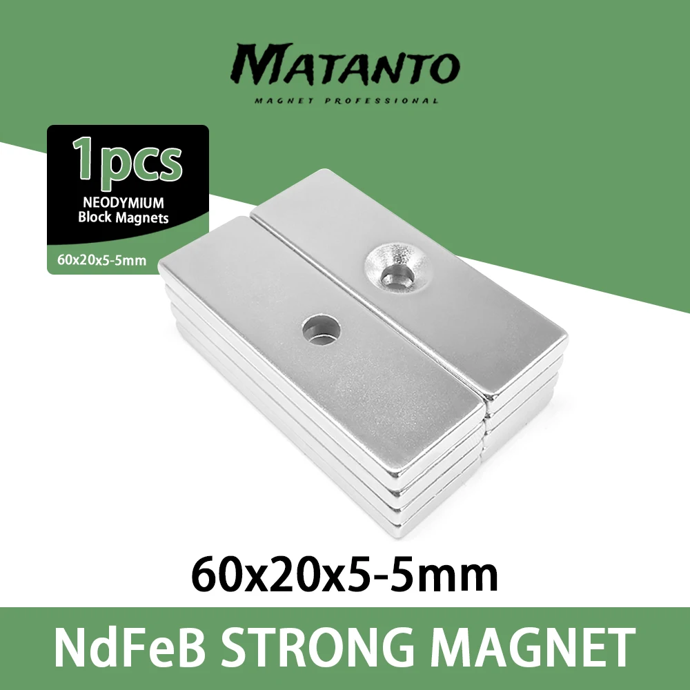 

1/3/5PCS 60x20x5-5mm N35 NdFeB Strong Sheet Rare Earth Magnet holes 5mm Block Rectangular Magnets Strip Magnetic 60*20*5-5 mm