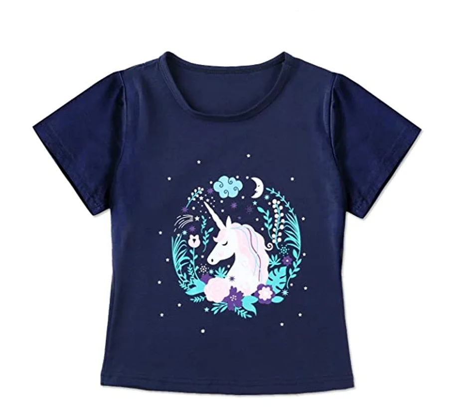 New Sleepwear Unicorn Cotton Pajamas for Girls Short Pants+Tops Suits Summer Home Clothing Kids Sleep Costume