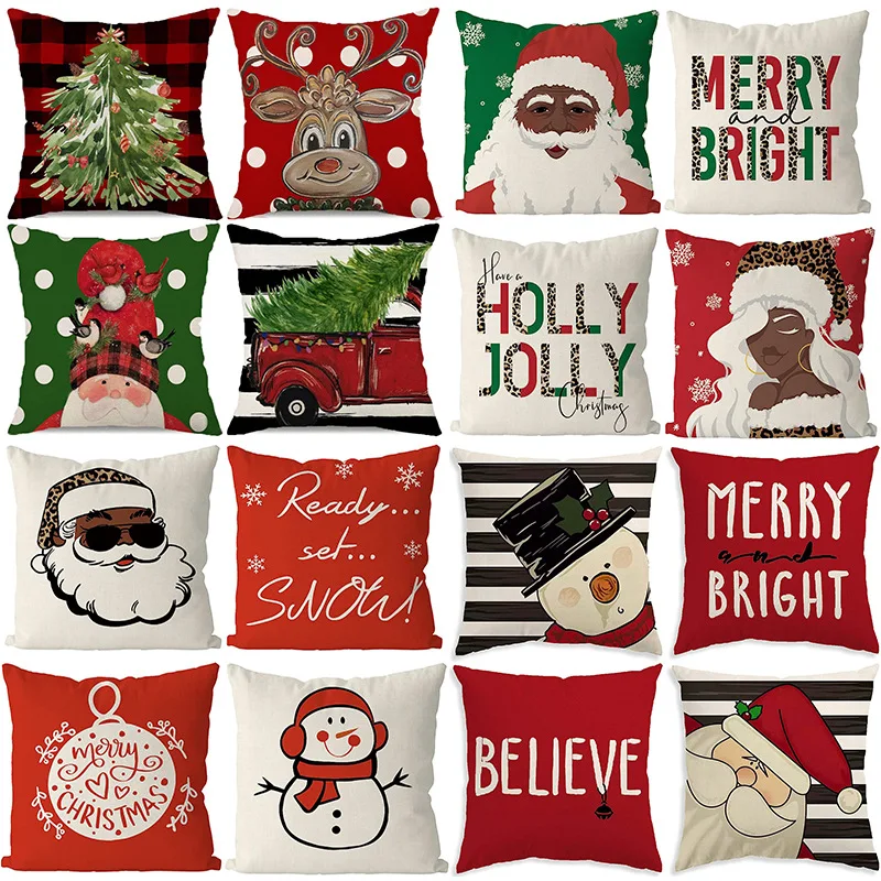 

Snowman Alphabet Plaid Cushion Cover Xmas Santa Claus 45x45 Pillowcase Elk Pillow Cover Merry Christmas Office Chair Sofa B0351