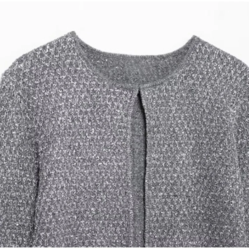 Slim Sequin O Neck Knitted Cardigan Women Long Sleeve Single Breasted One Button Sweater 2025 Spring Lady New Commute Knitwear