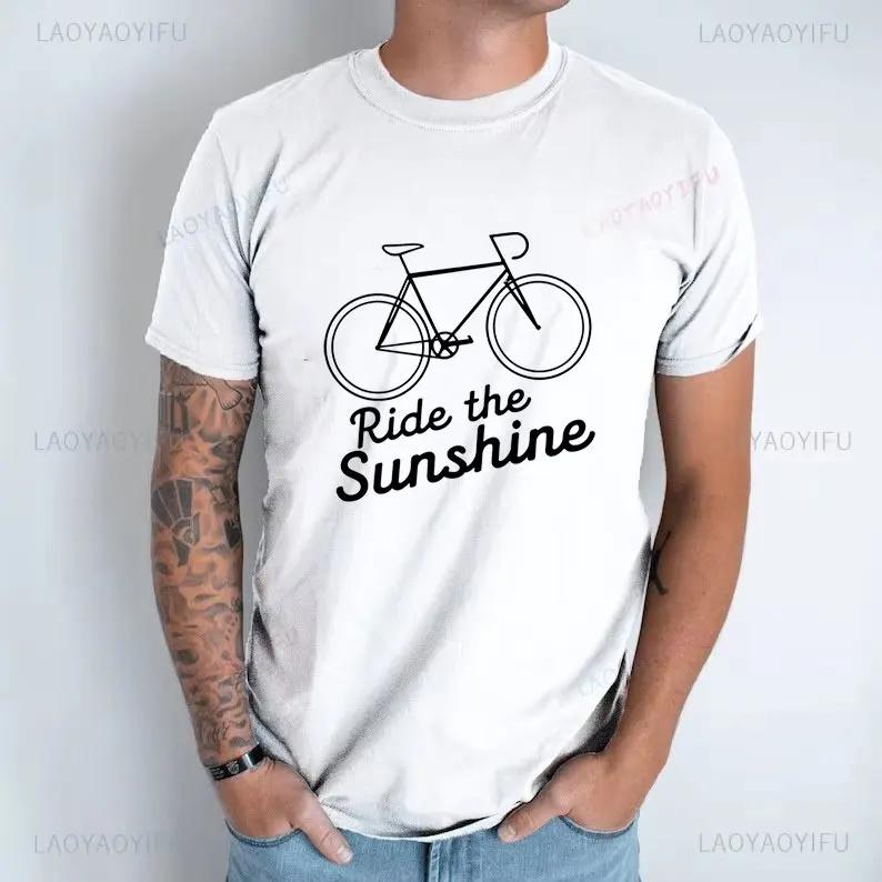 Ride The Sunhine Bike e Cycg Novelty Creative Men Printed T-hirt Summer Cool Hipter Style Short Sleeve Cotton_voghion.com