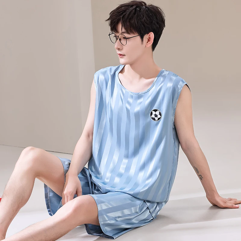 Summer Men Pyjamas Ice Silk Pajamas Set Casual Sleeveless