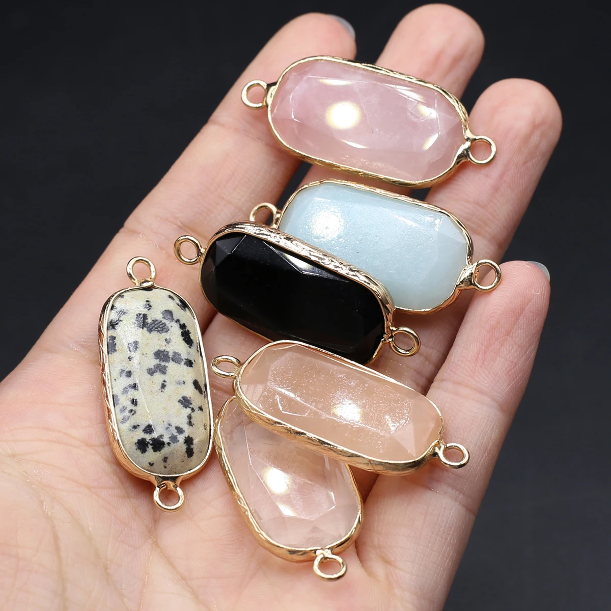10PCS Wholesale Natural Semiprecious Stone Random Color Rectangular Gold Pendant Jewelry Making DIY Necklace Earring Accessories