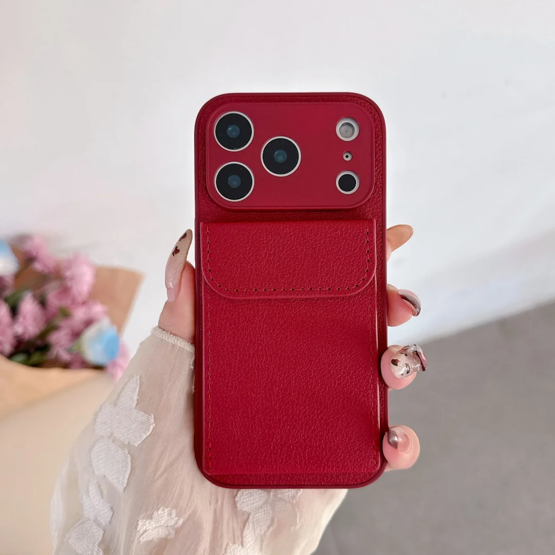 Elegant Luxury Leather Card Holder Wallet Case with Camera Lens Protection Cover