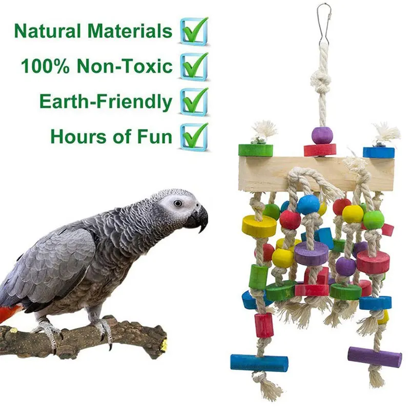 Parrot Bite Toy Wooden Bird Supplies Bird Cage Accessories Colored Parrot Toy Bird Toy 3