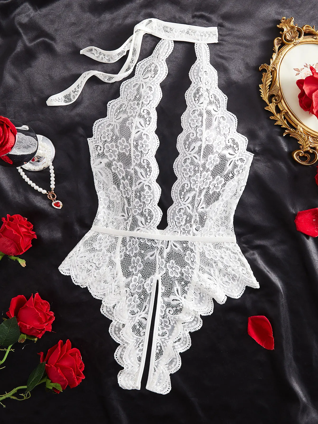 Transparent Lingeries Deep V Woman Underwear Set Backless G String Crotchless Bodysuit Push Up Bra And Panties Sets For Woman