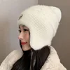 Winter Knit Wool Ear Protection Hats for Women Warm Thicken Plush Lining Beanie Cap with Earflap Outdoor Female Earmuff Hats 2
