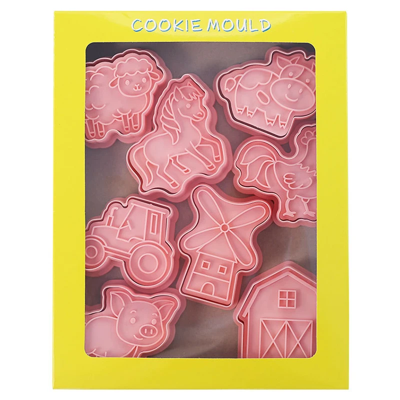 8Pcs/Set Cartoon Farm Animal Cookie Cutters Farm Party Cake Decorating Mold Fondant Frosting Biscuit Stamp Kitchen Supplies cookie cutter baking mold