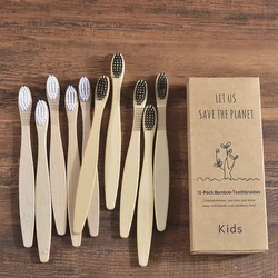 10-Piece Eco-Friendly Children's Bamboo Toothbrush Set with Soft Bristles (Kids 5 black 5 white)