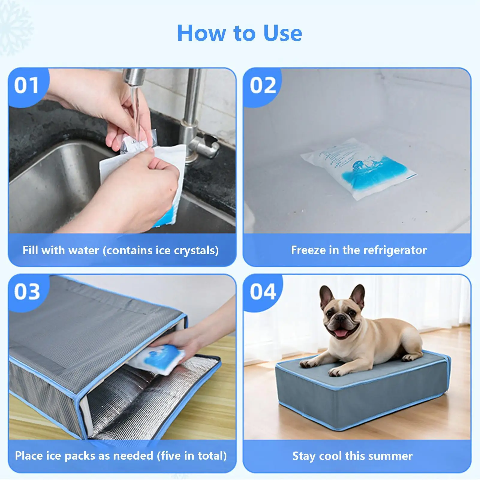 Tapete refrescante para cães e gatos com 5 bolsas de gelo_voghion.com