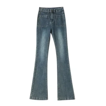Y2K Loose Casual Womens Trousers High Waist Flared Denim Pants Spring Autumn New Stretchy Bootcut Jeans for Petite Body Shape 1