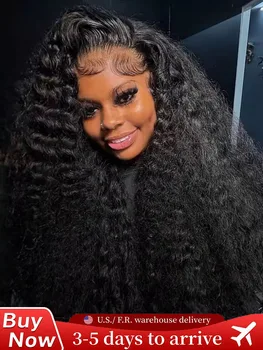 250% Density Deep Wave 13x6 360 HD Pre Plucked Lace Front Human Hair Wigs 40 46 Inch Curly Wig For Women Water Wave Frontal Wigs 1