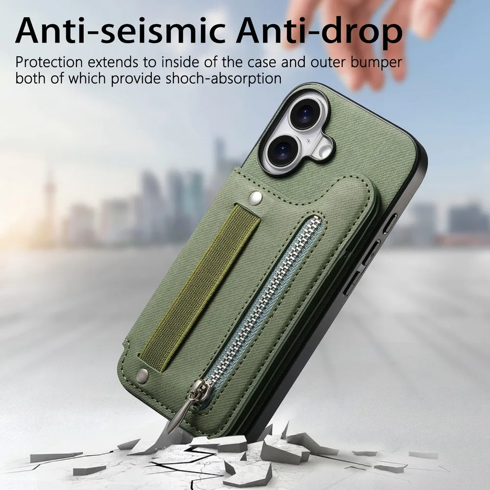 Luxury Leather Wallet Case with RFID Protection and Zipper