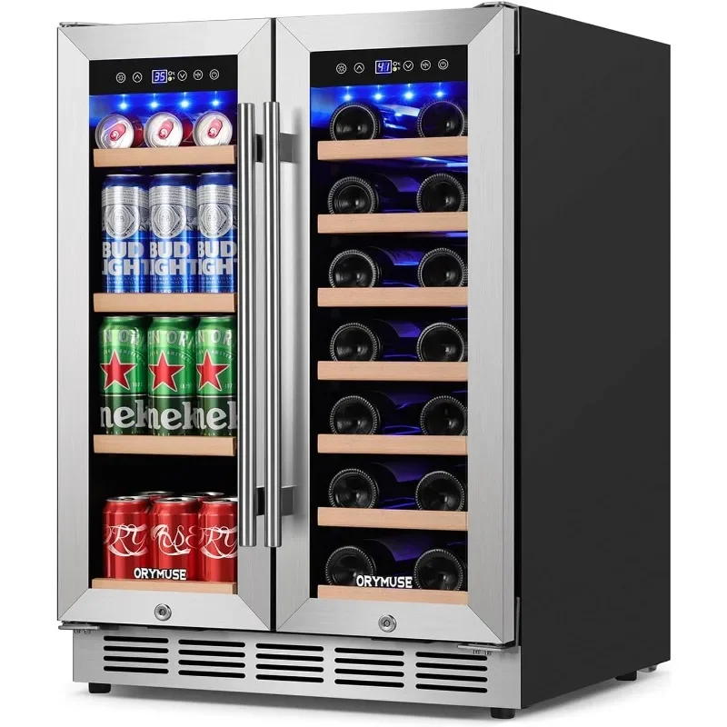 Wine & Beverage Refrigerator 24''-Dual Zone Beverage Fridge with Upgraded Cooling, Built-in or Freestanding