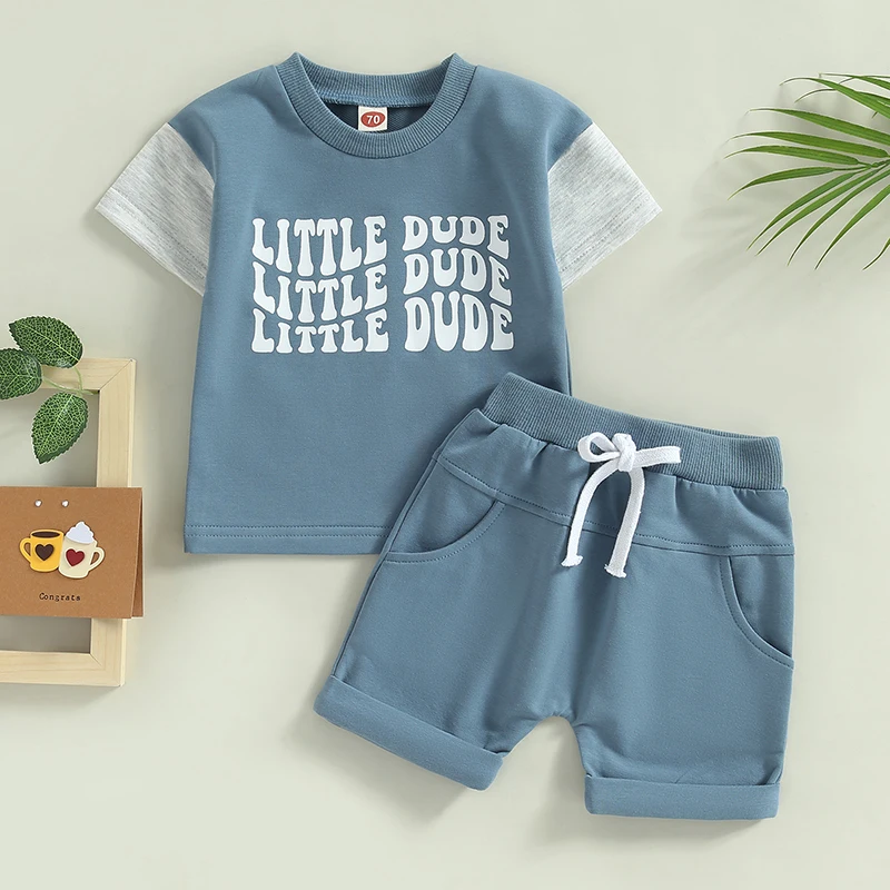 

Baby Boy Summer Outfits Set 2023 New Short Sleeve Contrast Color Letter Print T-shirts Tops + Pocket Shorts Newborn Clothes Sets