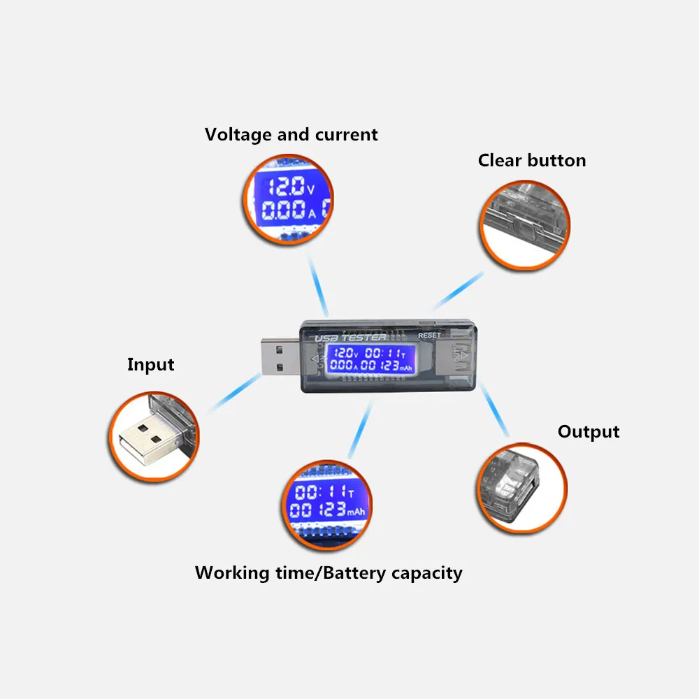 USB Current Voltage Capacity Tester Volt Current Voltage Detect Charger Capacity Tester Meter Mobile Power Detector Battery Test battery tester voltage tester voltage gauge