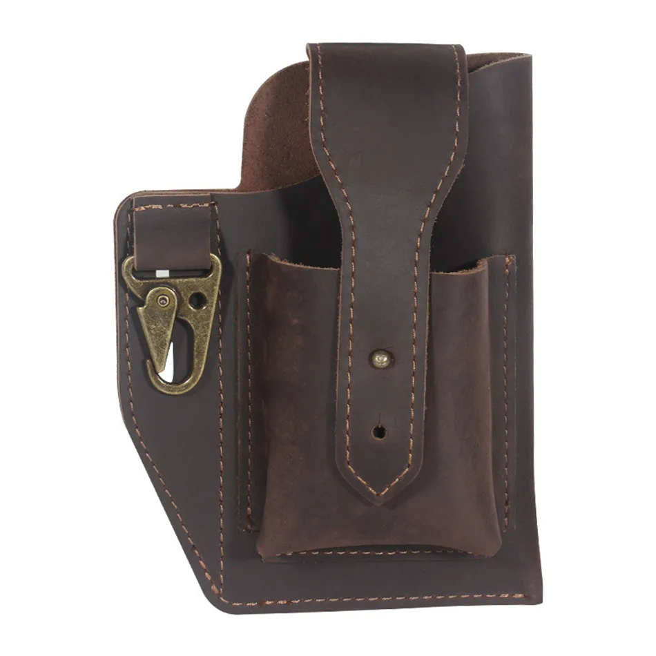 Multifunctional Cowhide Belt Waist Bag Men'S Outdoor Sports Work Belt Pack Hidden Anti-Theft Mobile Phone Bag With Key Holder