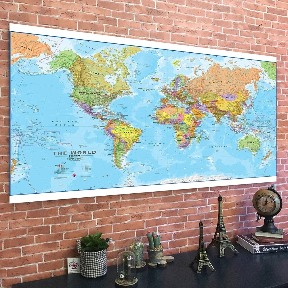 World Map Wall Decor Art Poster Non-woven Canvas Painting 225*150cm 7.5x5ft Living Room Hanging Picture Home School Supplies