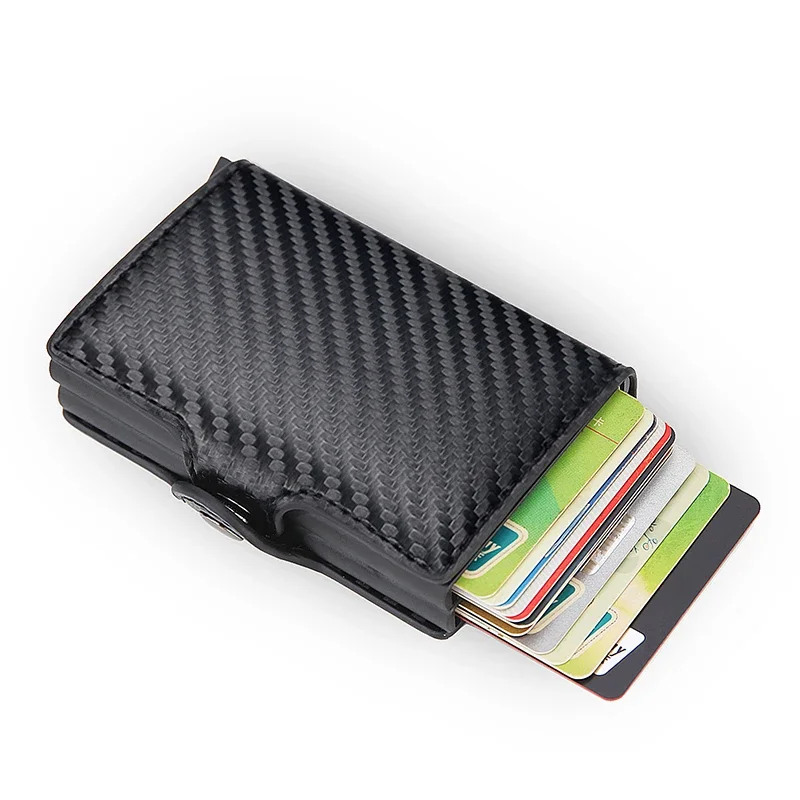Porta credit card Anti RFID piatto in Pelle Blu | Acciaio