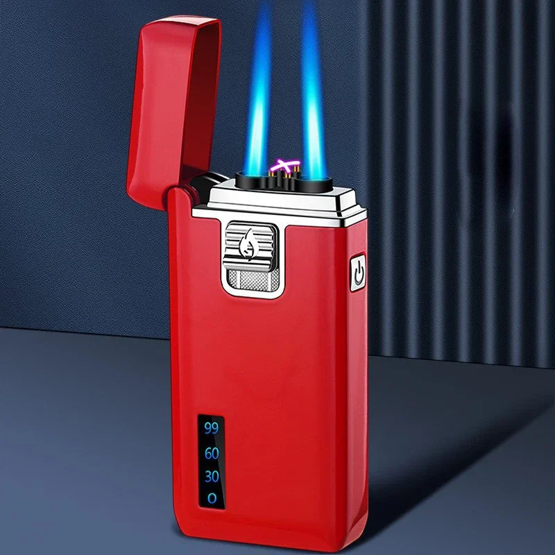 2025 New Men's Flame Gas Electric Dual Purpose Metal Windproof Lighter Creative USB Butane Gas Double fire Lighter Men's Gift 5