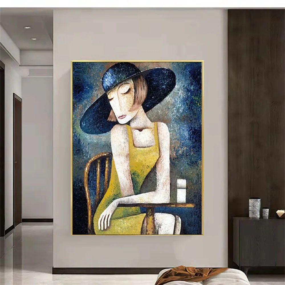 

Figure Woman Hand-Painted Canvas Abstract Oil Painting Modern Fashion-Room Home Decoration Art Wall Poster Porch Living Room Bed