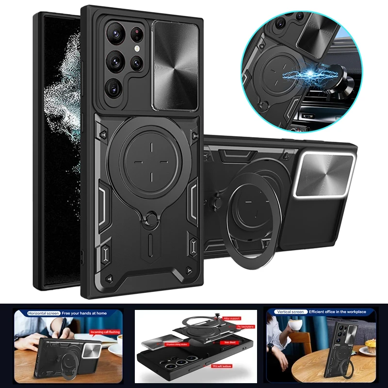 Per Samsung Galaxy S22 Ultra Case Slide Camera Protect Phone Case Per Samsung S 22 Ultra S22 + Plus Car Holder Armor Cover Posteriore