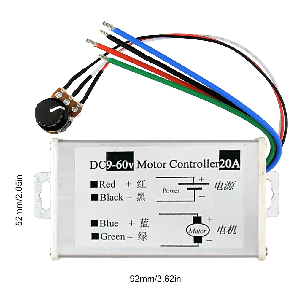 DC Motor Speed Controller DC 9V-60V 12V 24V 60V 20A Motor Pulse Width Modulator Regulator PWM DC Motor Driver Speed Controller